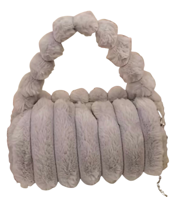 Grey Plush Faux Fur Handbag/ Crossbody